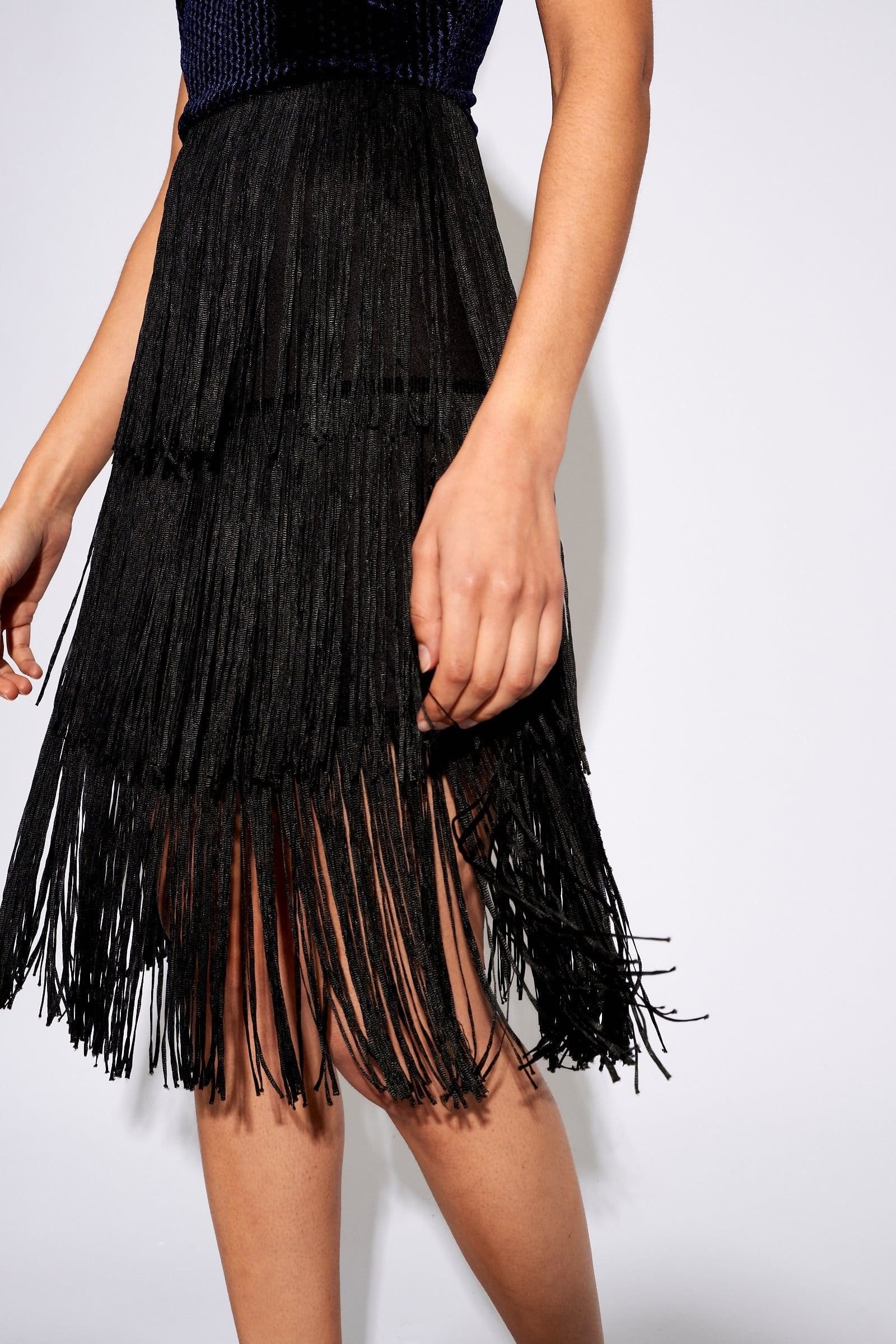 Louche Louche Women's Karene Fringe Skirt Velvet Mini Dress in Navy in Blue - 4