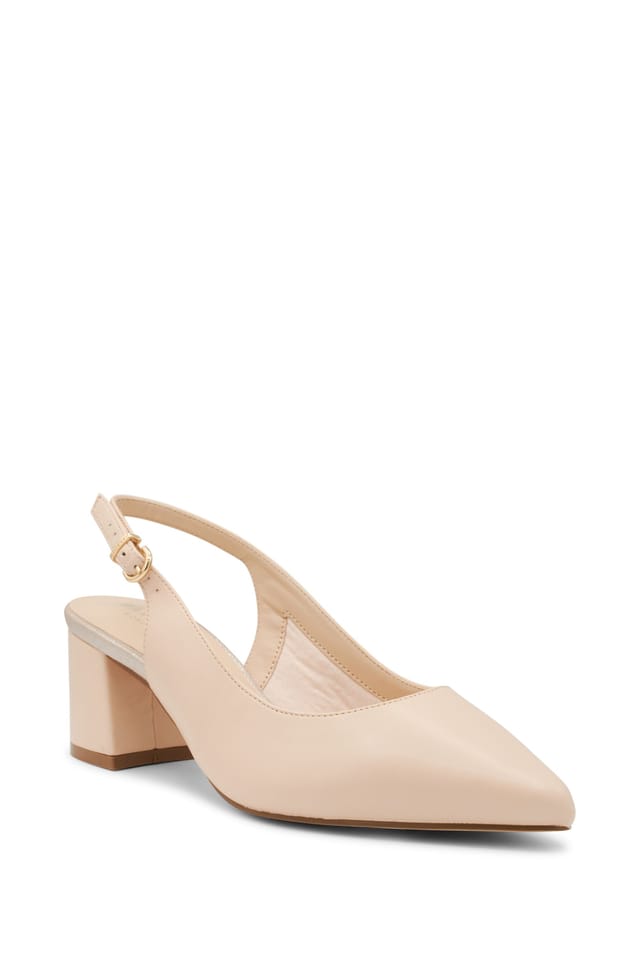 Paradox London Paradox London Women's Wide Fit 'Flynn' Mid Block Heel Sling Back Court Shoes in Nude - 2