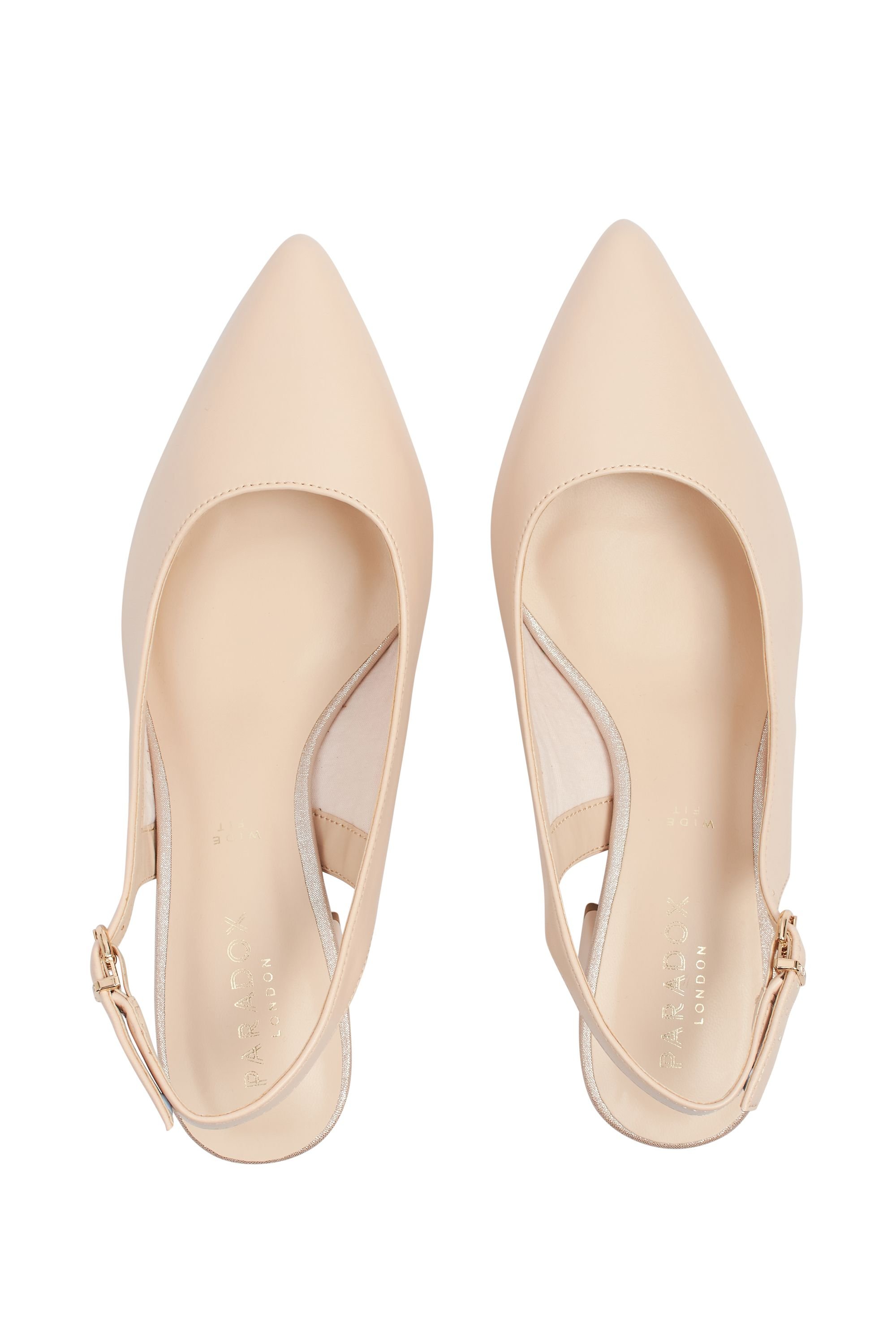Paradox London Paradox London Women's Wide Fit 'Flynn' Mid Block Heel Sling Back Court Shoes in Nude - 3