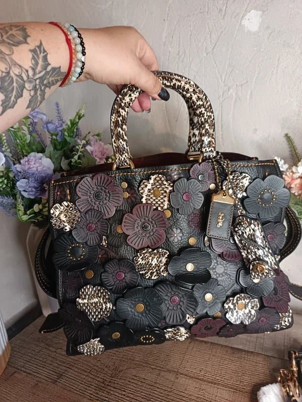 Coach Coach 1941 Black Rogue Bag With Snakeskin Tea Rose
