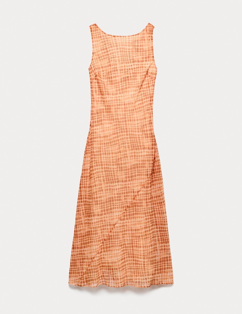 Marks & Spencer M&S Chiffon Checked Midi Column Dress Orange Mix
