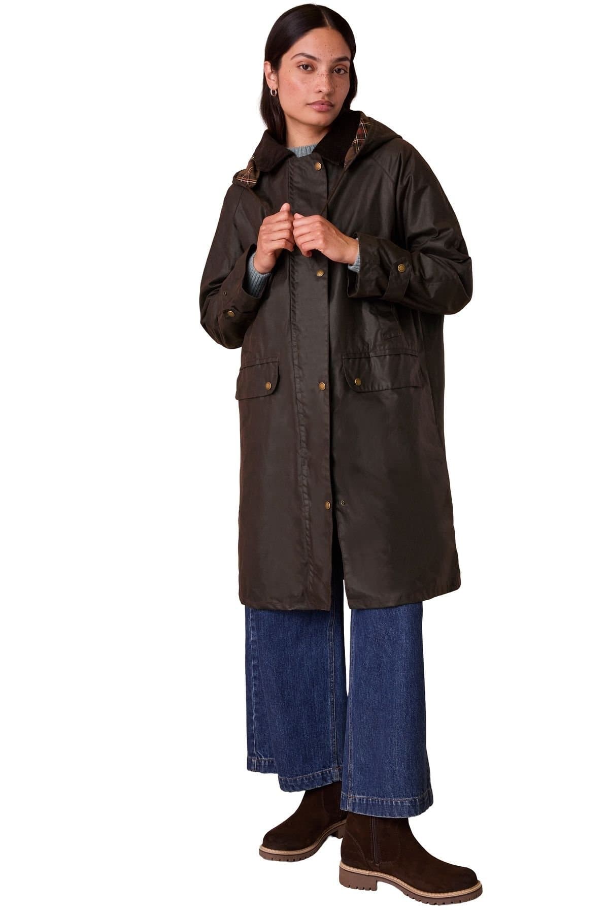 Celtic & Co Celtic & Co Women's Long Waxed Jacket in Dark Brown