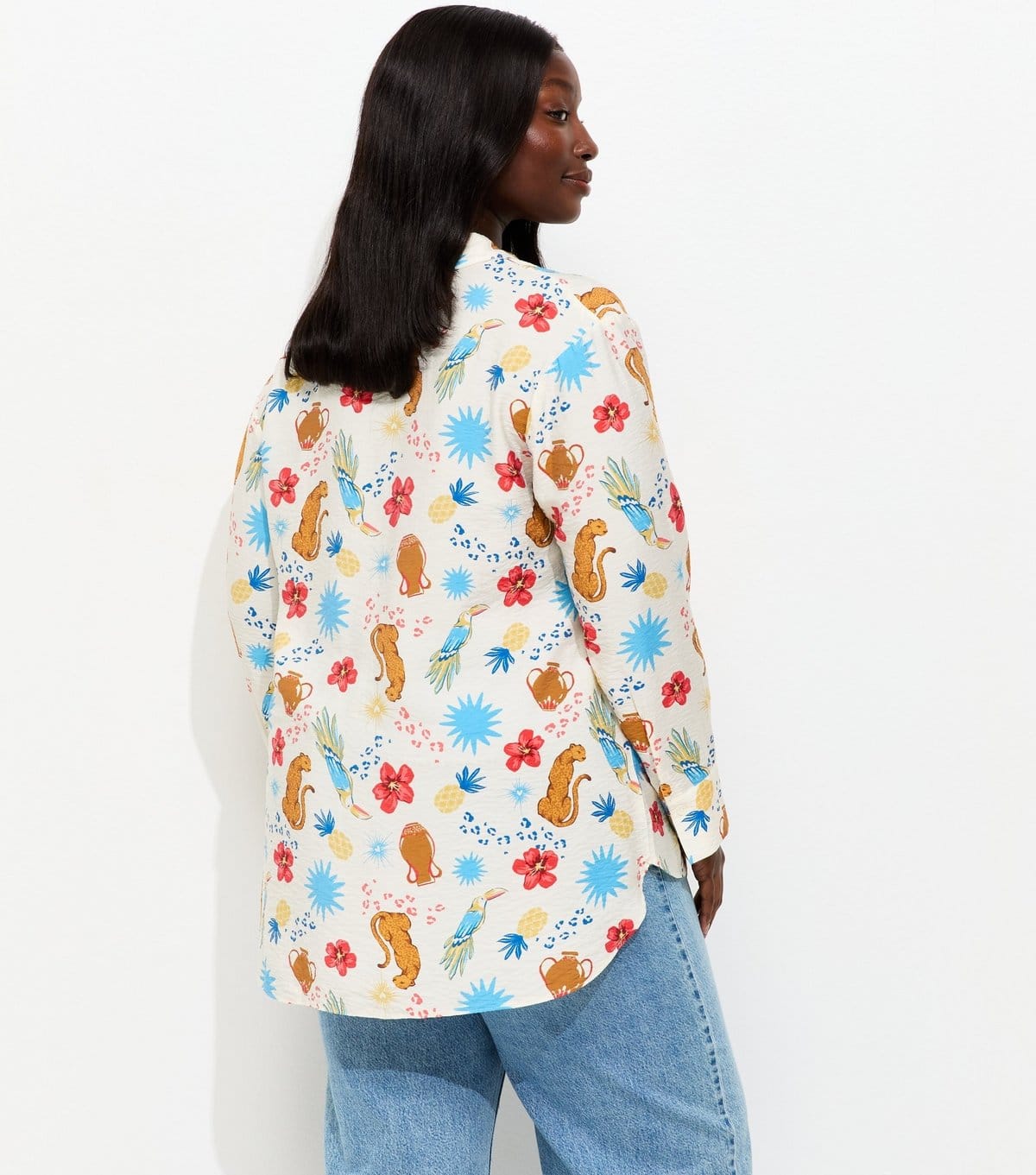 New Look Women's Plus Size Cream Animal and Flower Print Shirt Curves New Look - 4