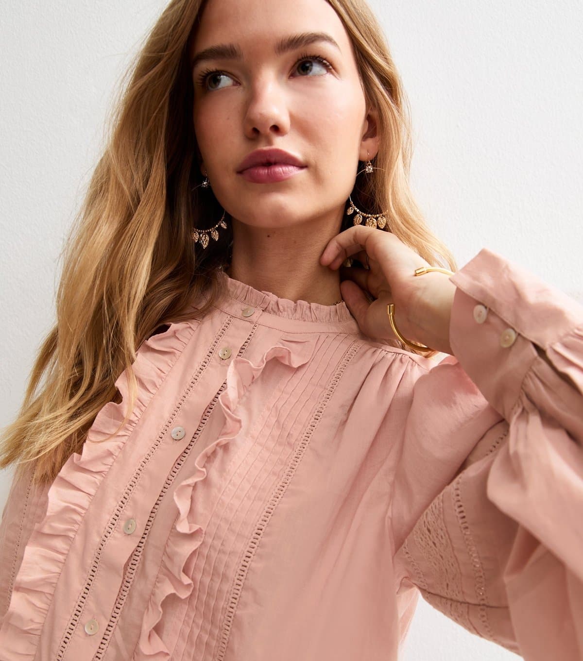 New Look Women's Pink Embroidered Ruffle Trim Blouse New Look