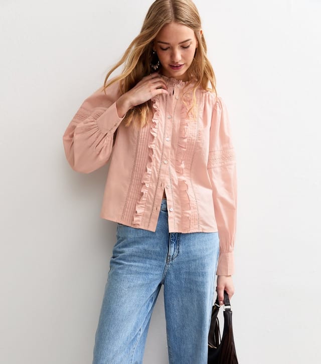 New Look Women's Pink Embroidered Ruffle Trim Blouse New Look - 2