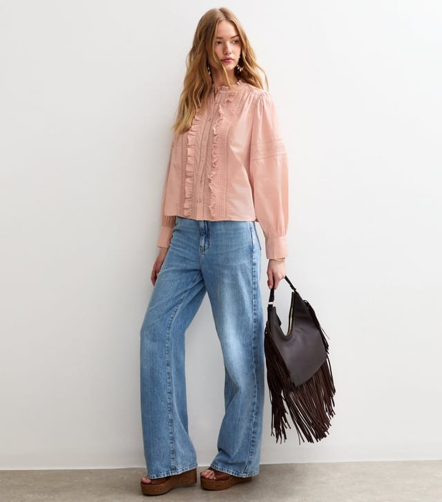 New Look Women's Pink Embroidered Ruffle Trim Blouse New Look - 3