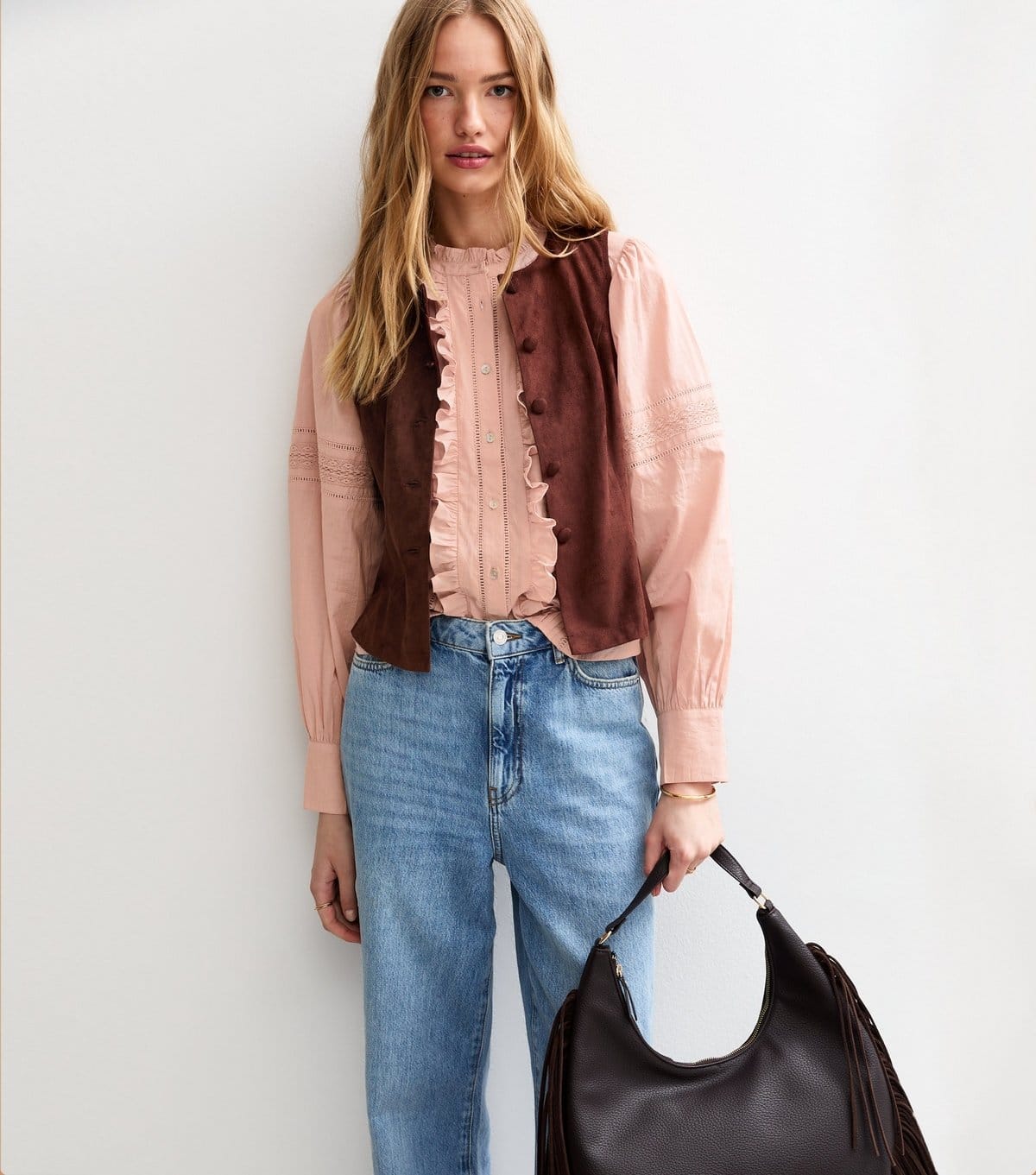New Look Women's Pink Embroidered Ruffle Trim Blouse New Look - 4