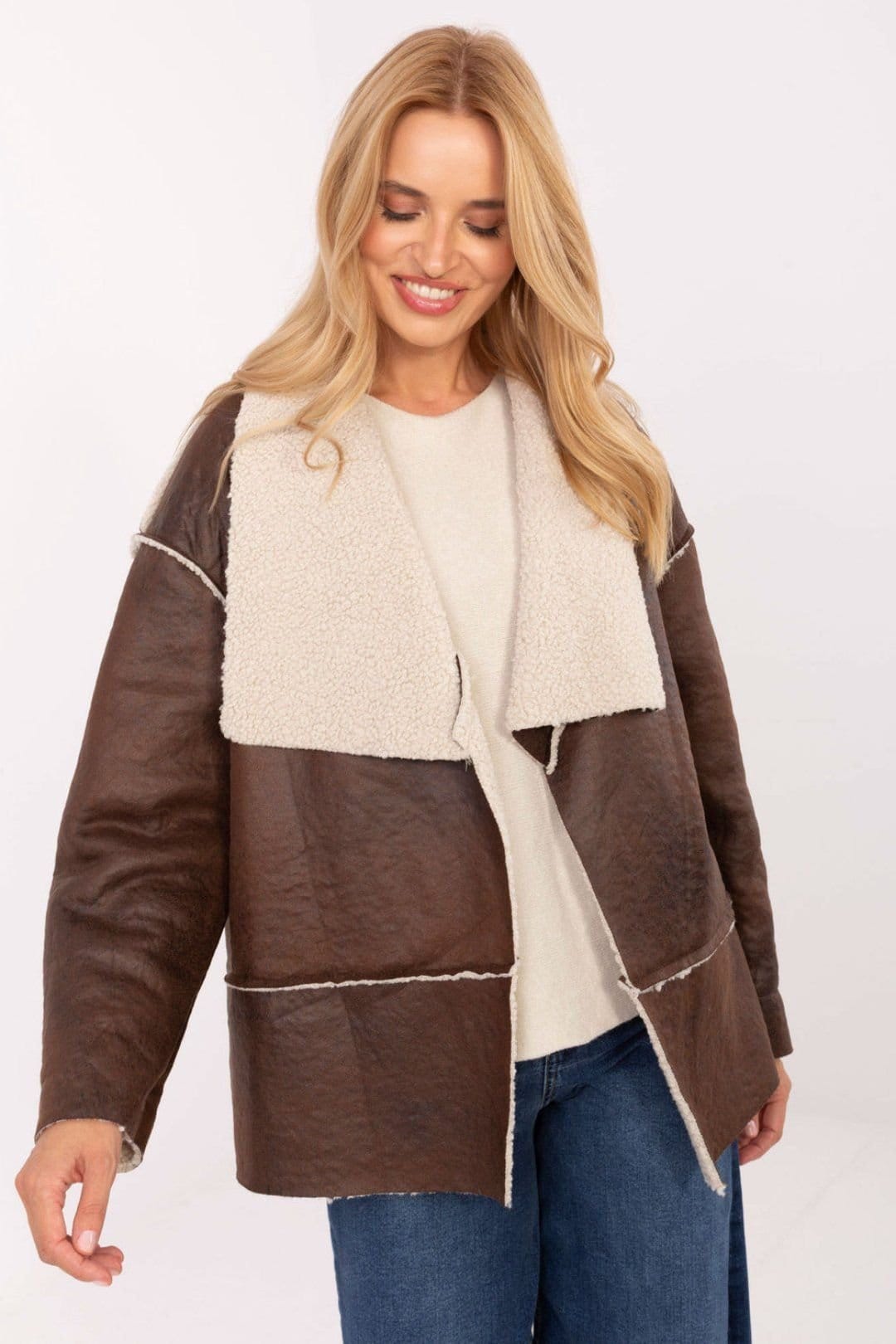 Love Lace Brown Faux Fur Lapel Polyester Jacket