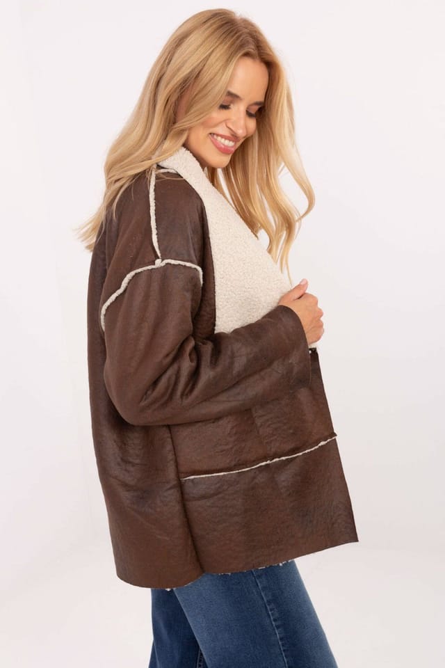 Love Lace Love Lace Women's Casual Fur Lapel Polyester Open Jacket in Brown - 2