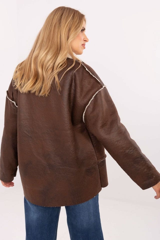 Love Lace Love Lace Women's Casual Fur Lapel Polyester Open Jacket in Brown - 3