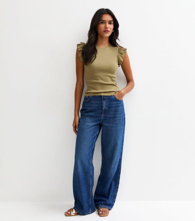 New Look Women's Light Khaki Frill Sleeve Top New Look - 3
