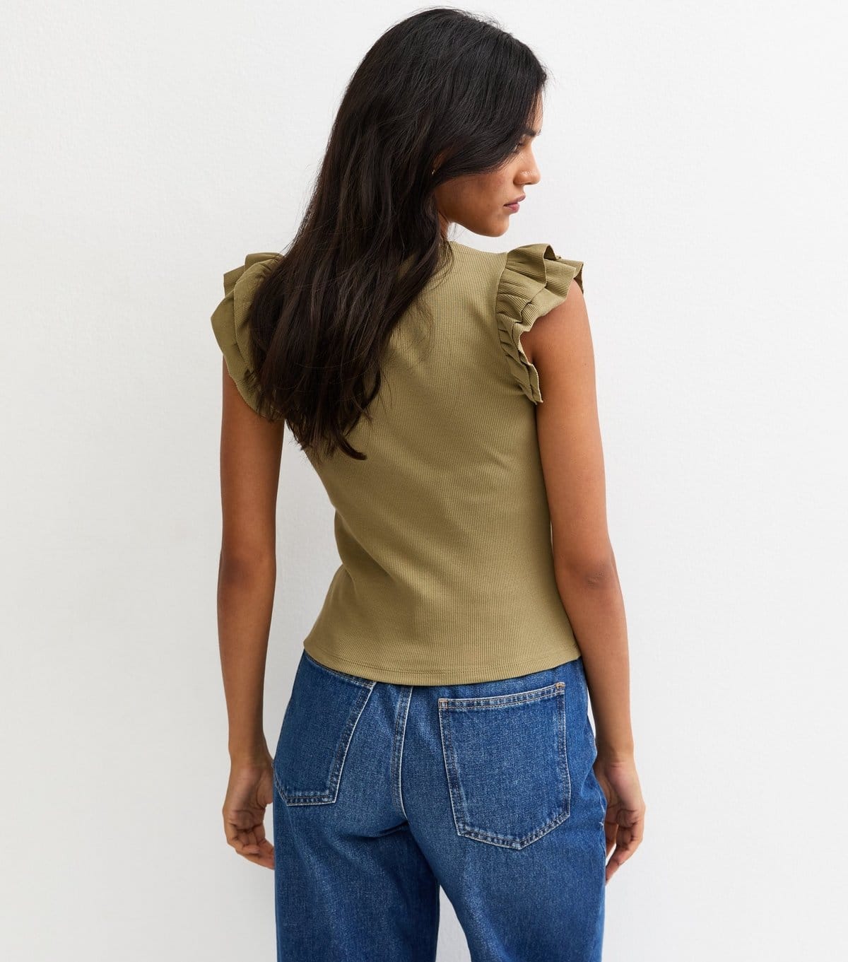 New Look Women's Light Khaki Frill Sleeve Top New Look - 4