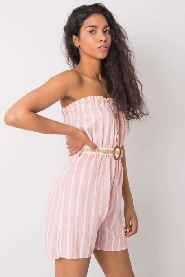 Love Lace Love Lace Women's Casual Striped Belted Jumpsuit with Button in Pink - 2