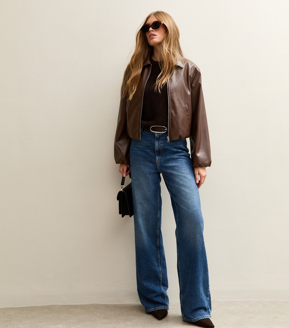 New Look Women's Brown Faux Leather Bubble Hem Jacket New Look - 3