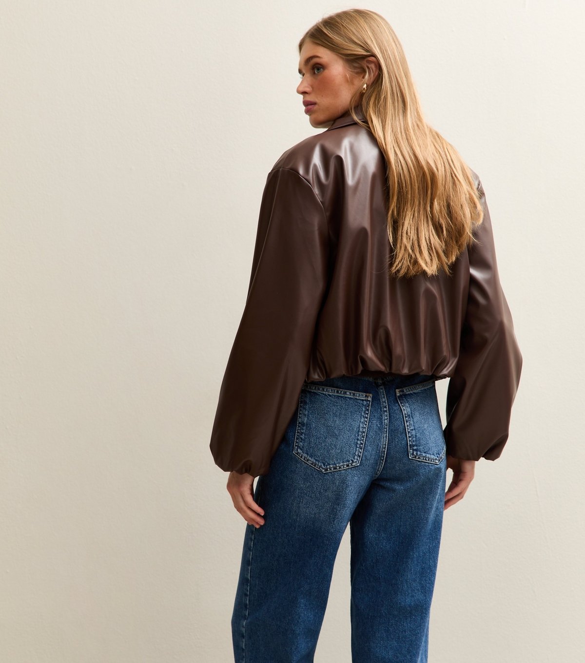 New Look Women's Brown Faux Leather Bubble Hem Jacket New Look - 4