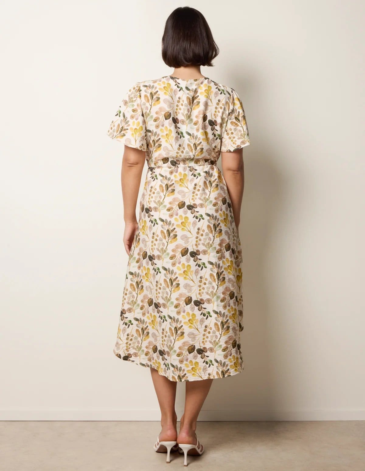 Blue Vanilla Leaf Print Tie Waist Shirt Midi Dress - 4