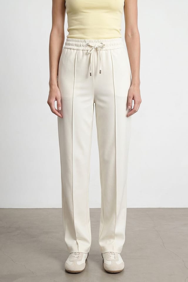 Dilvin Dilvin Women's Straight-leg Crepe Trousers With Drawstring Waist in Off-White - 3