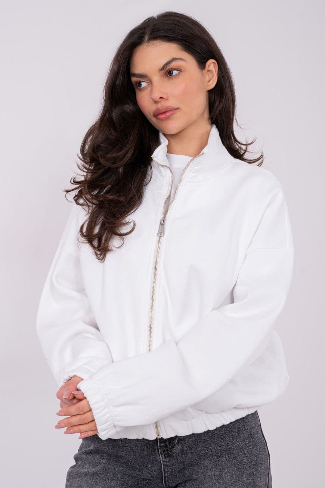 Love Lace Love Lace Women's Classic Zip Collar Cotton Elastane Sweatshirt in White