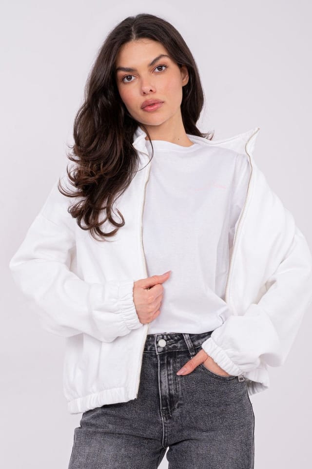 Love Lace Love Lace Women's Classic Zip Collar Cotton Elastane Sweatshirt in White - 3