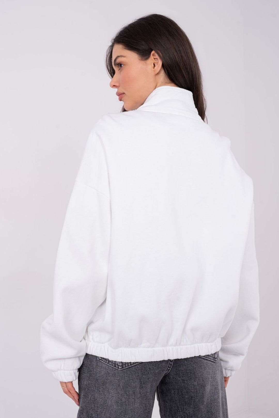 Love Lace Love Lace Women's Classic Zip Collar Cotton Elastane Sweatshirt in White - 4