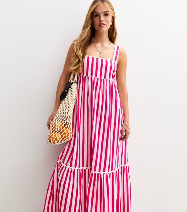 New Look Women's Pink Striped Scalloped Edge Midi Dress New Look - 2