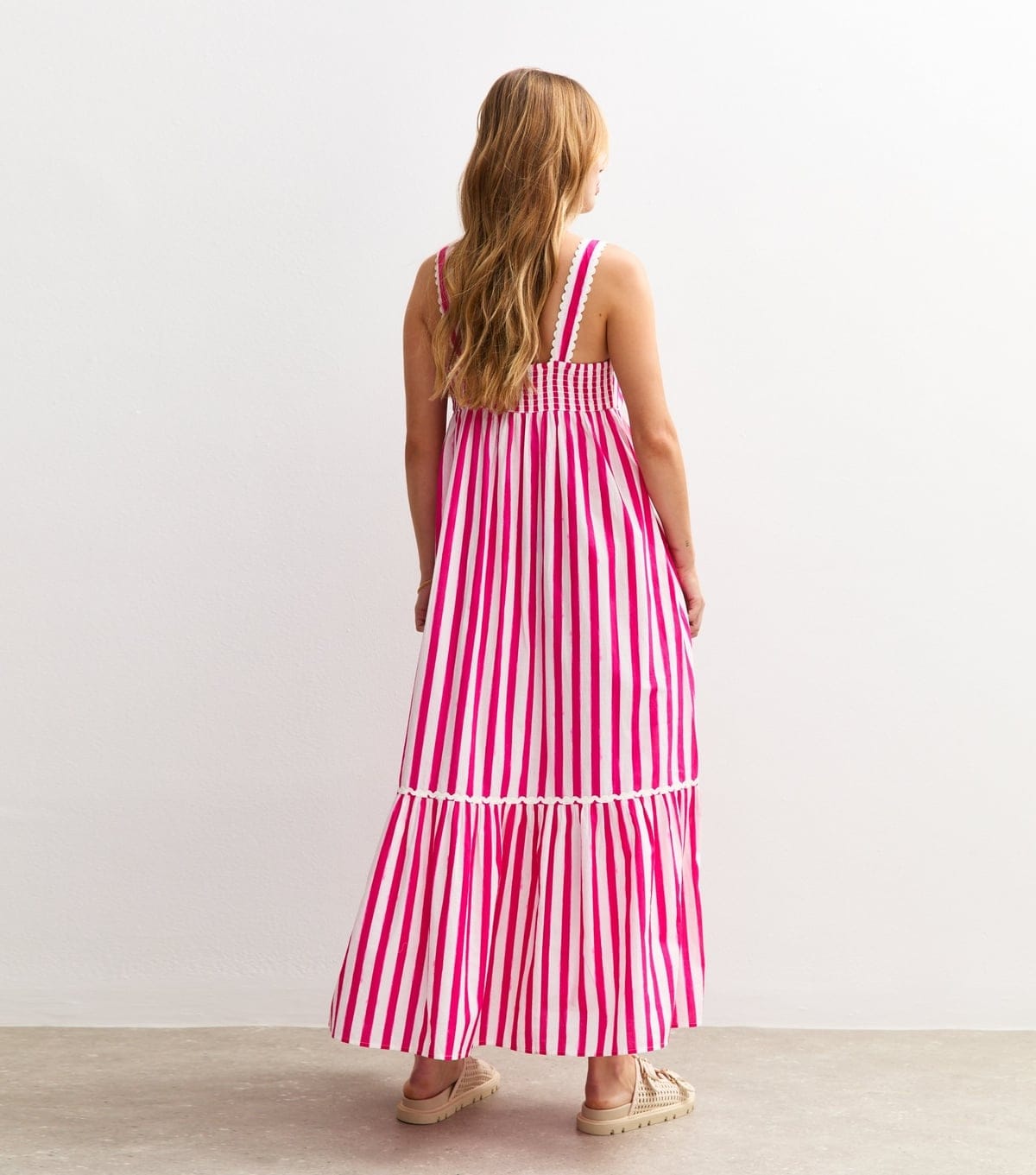 New Look Women's Pink Striped Scalloped Edge Midi Dress New Look - 4