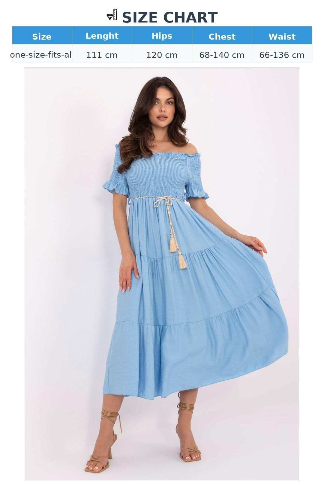 Love Lace Love Lace Women's Spanish Ruffle Neck Midi Dress with Belt in Blue - 4