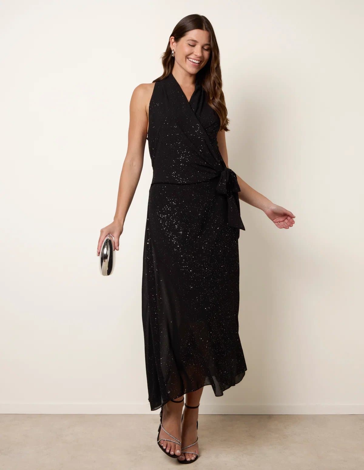 Blue Vanilla Wrap Knit Halter Shape Dress