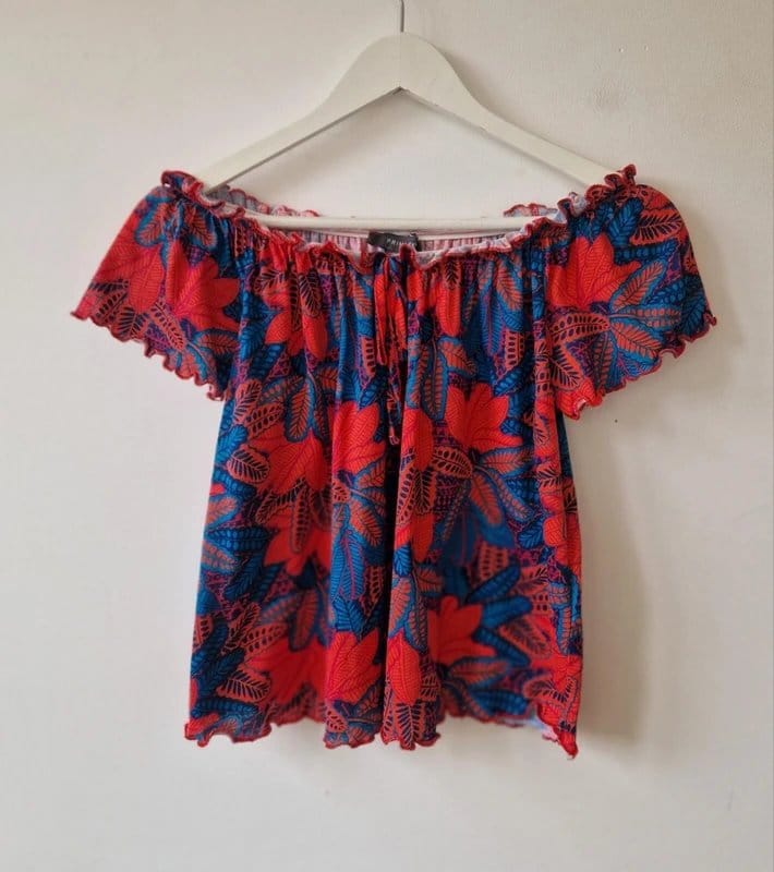 Primark Teal Orange Leaf Print Floral Gypsy Top