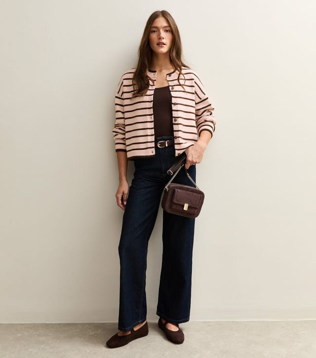 New Look Women's Pink Striped Crew Neck Cardigan New Look - 3