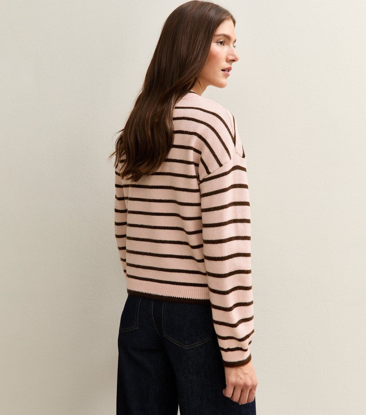 New Look Women's Pink Striped Crew Neck Cardigan New Look - 4