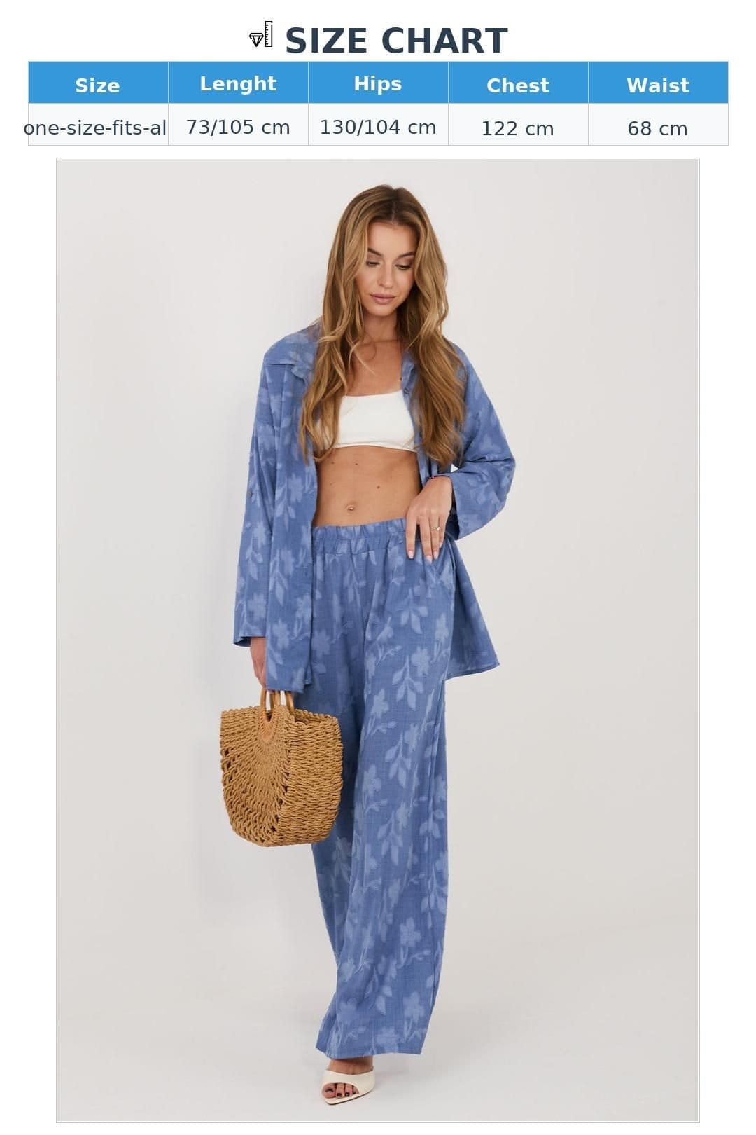 Love Lace Love Lace Women's Long Sleeve Collared Shirt & Pant Set in Blue - 4