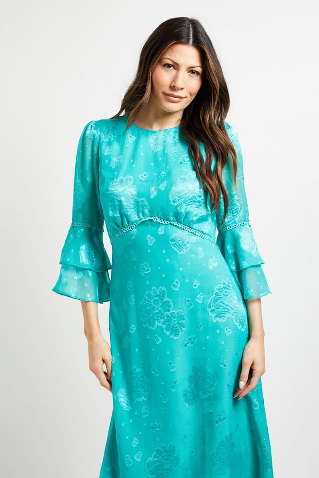 Wallis Wallis Women's Burn Out Ruffle Sleeve Midi Dress in Turquoise - 2