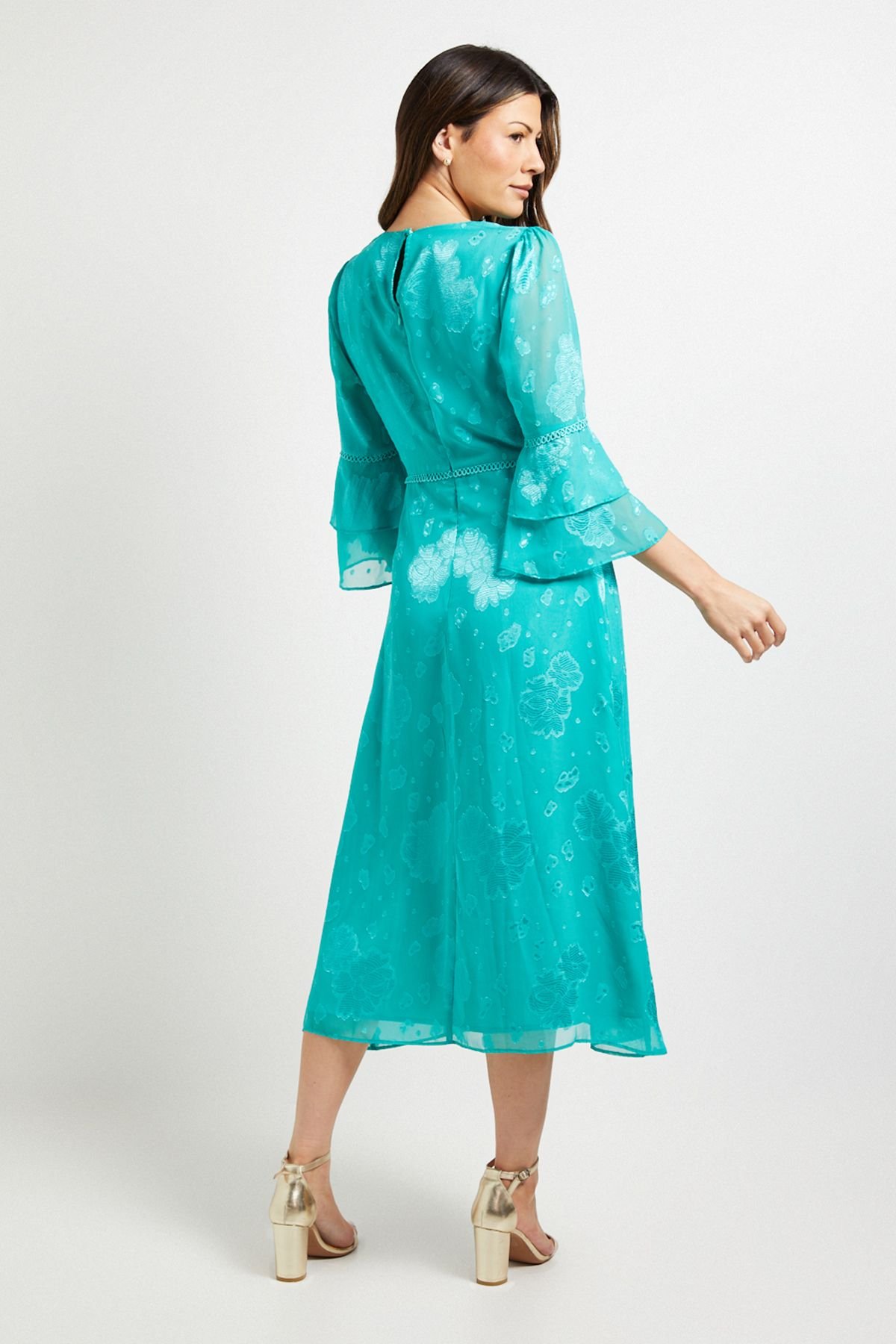 Wallis Wallis Women's Burn Out Ruffle Sleeve Midi Dress in Turquoise - 3