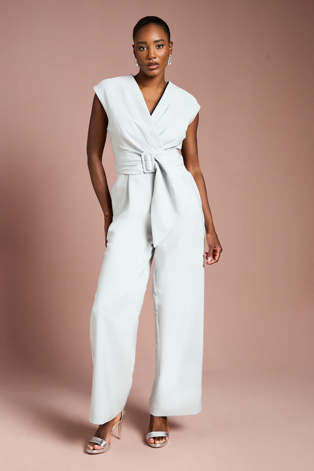 Coast Coast Women's Belted Crepe Jumpsuit in Sage