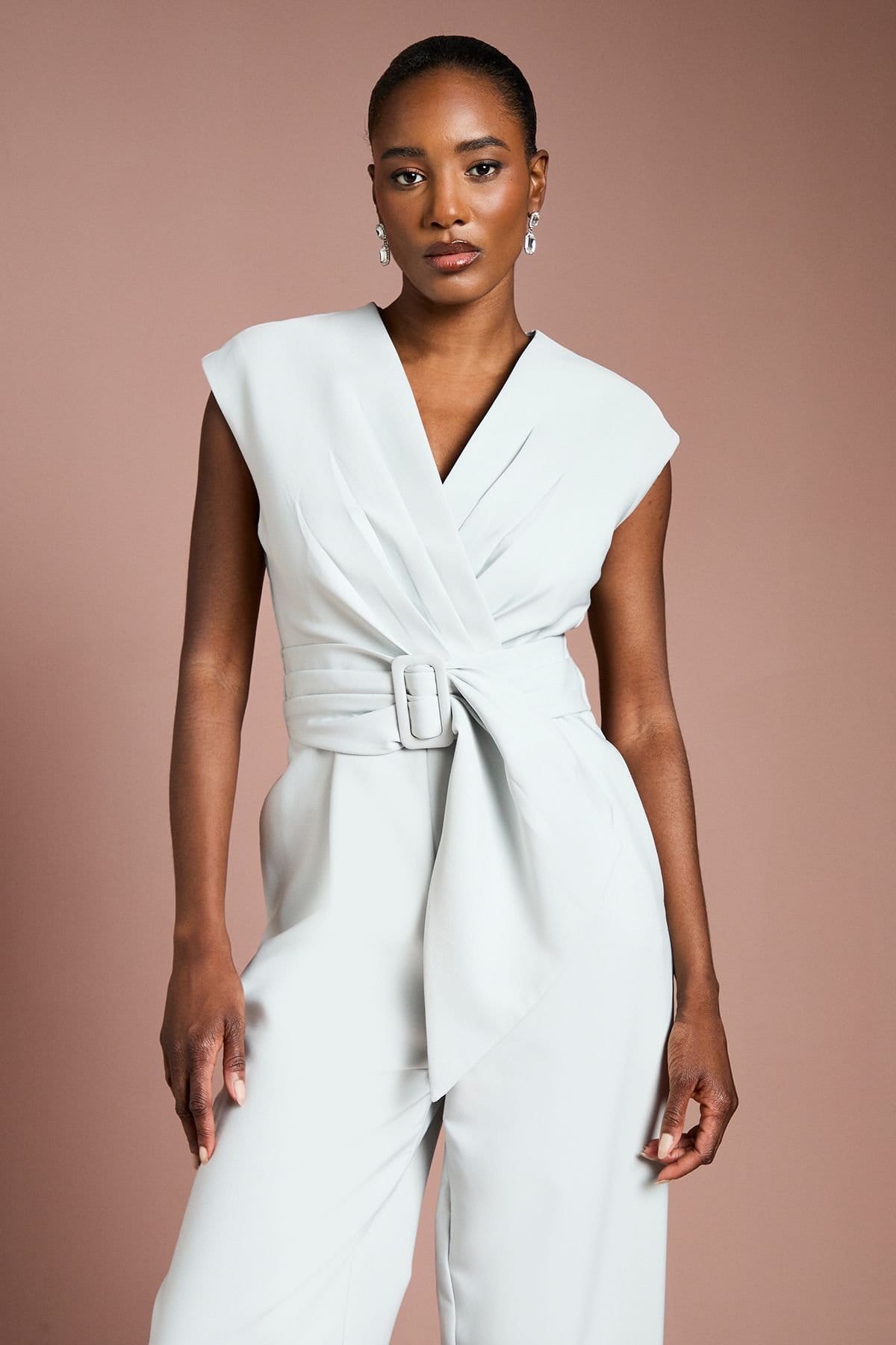 Coast Coast Women's Belted Crepe Jumpsuit in Sage - 4