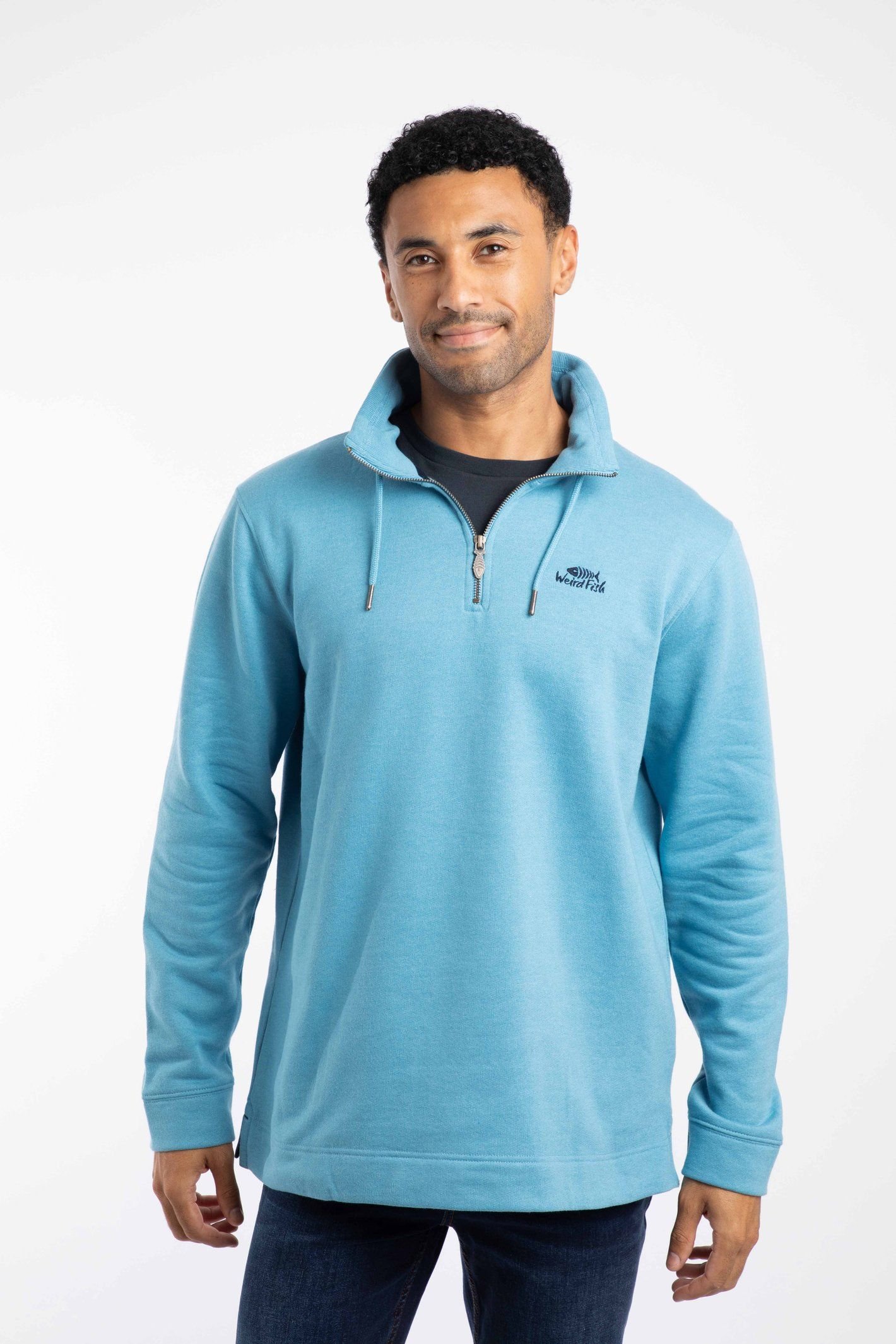 Weird Fish Weird Fish Men's Brampton 1/4 Zip Sweatshirt in Light Blue - 3