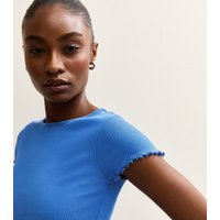New Look Women's Blue Short Sleeve Frilly Trimmed Top New Look - 1