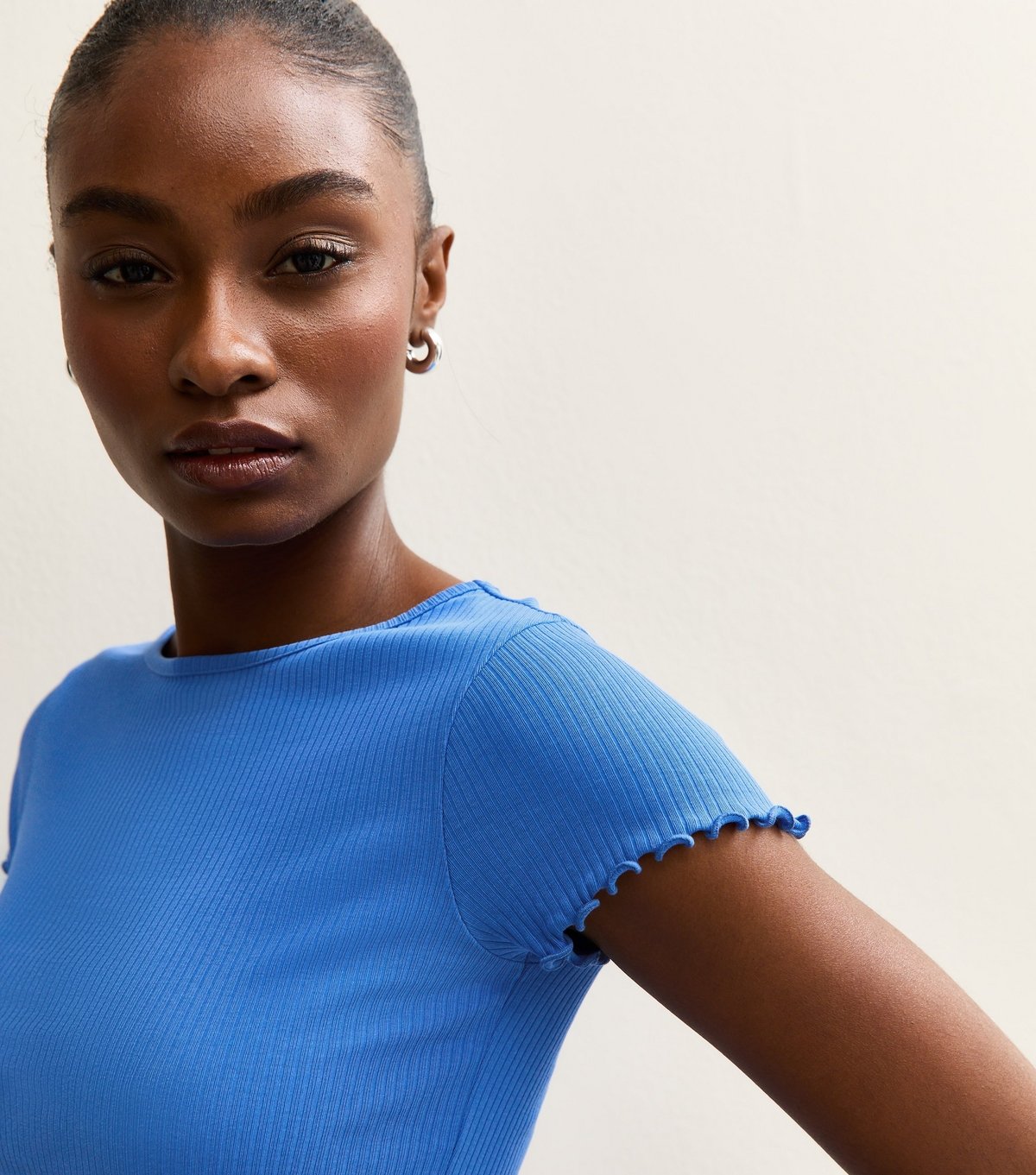 New Look Women's Blue Short Sleeve Frilly Trimmed Top New Look - 2