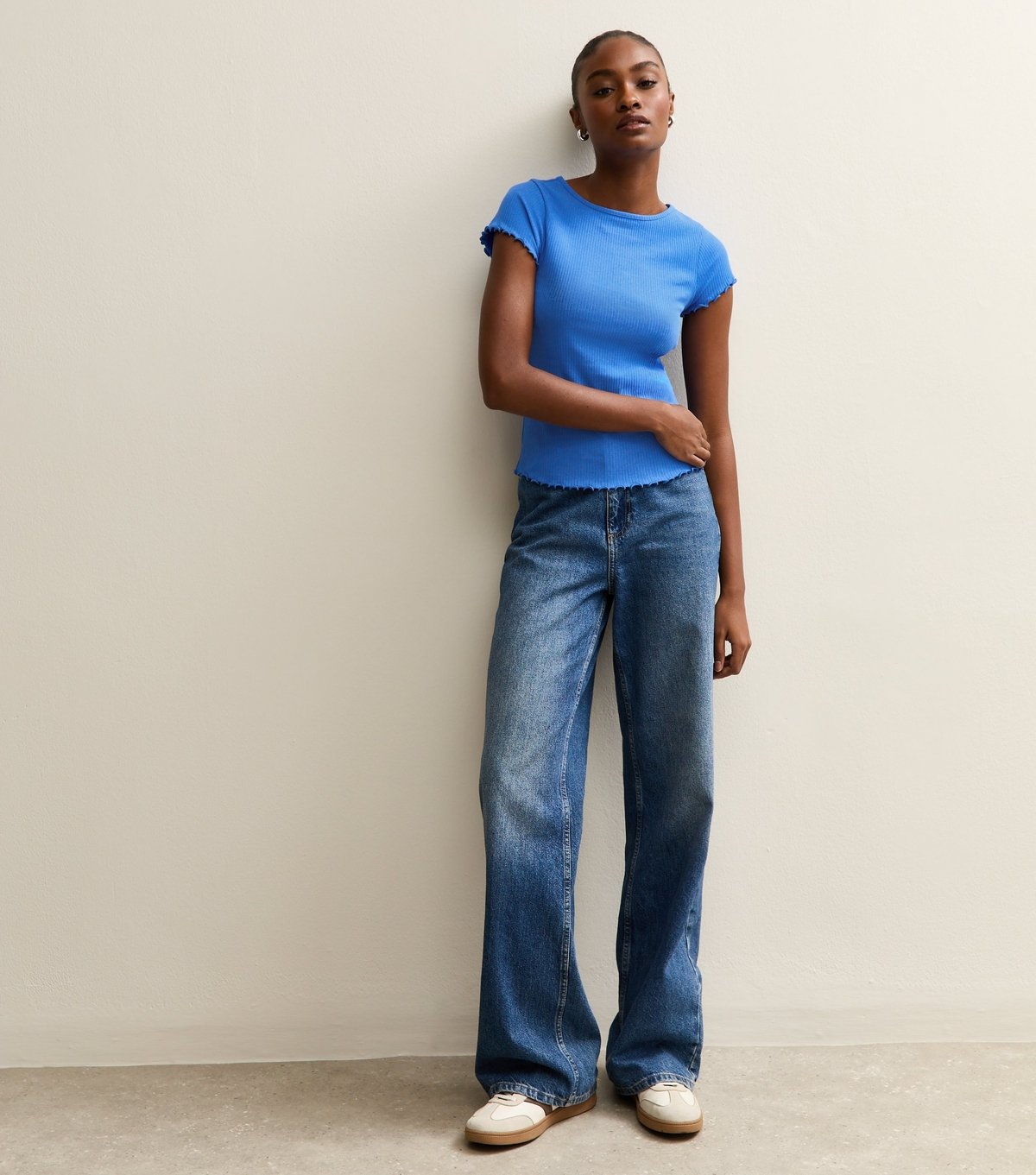 New Look Women's Blue Short Sleeve Frilly Trimmed Top New Look - 3