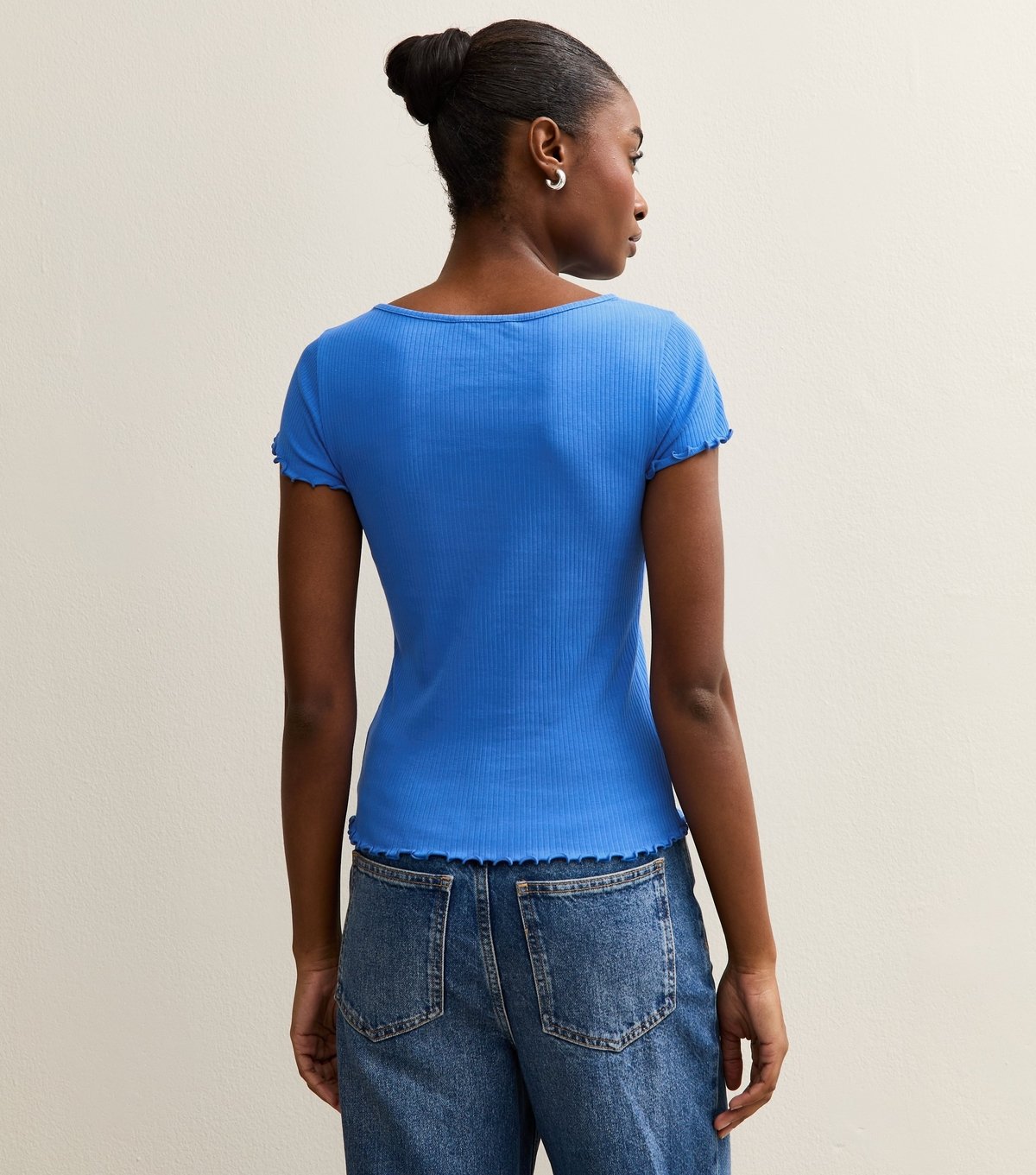 New Look Women's Blue Short Sleeve Frilly Trimmed Top New Look - 4