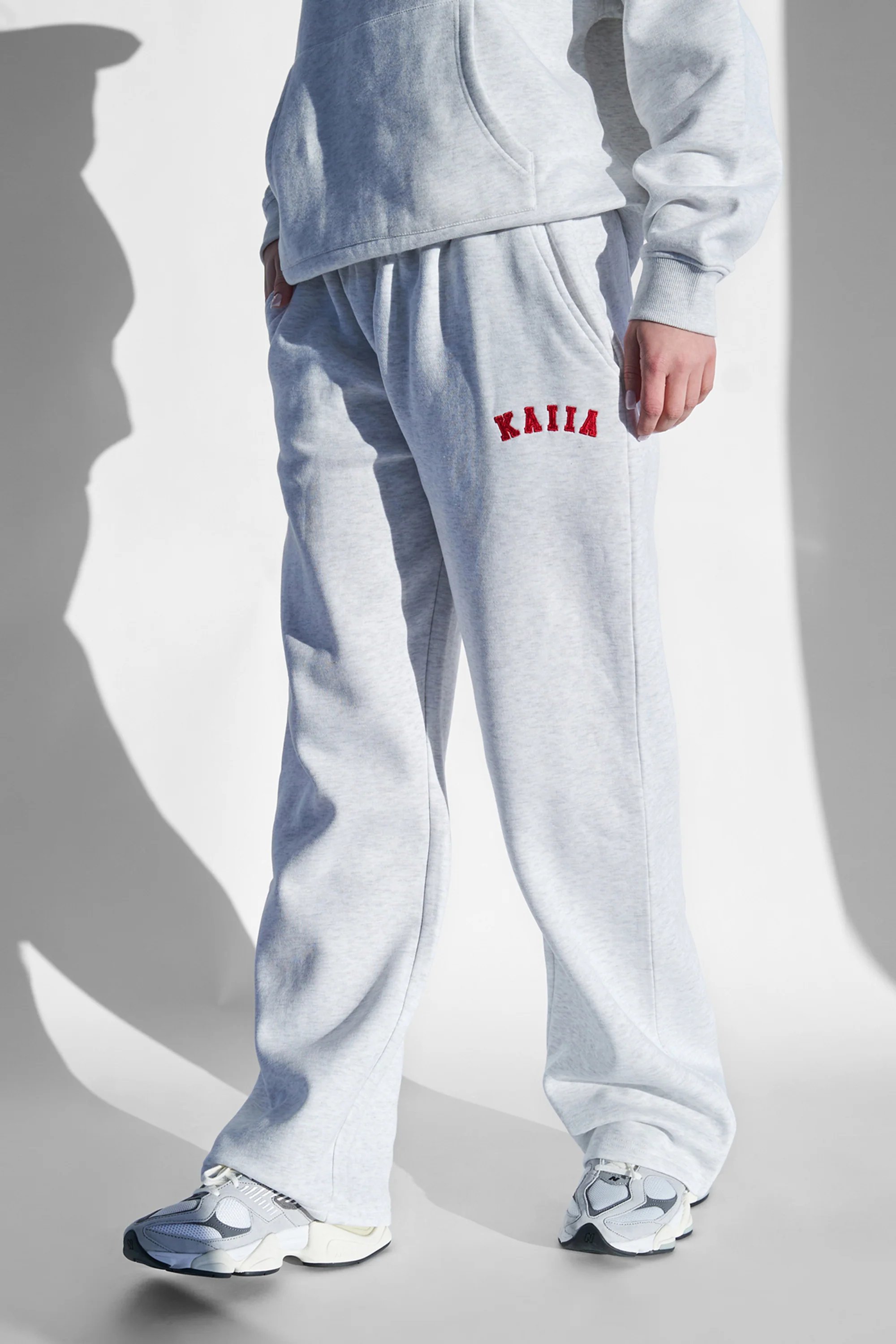 Kaiia Kaiia Logo Wide Leg Joggers Light Grey Marl and Red - 2
