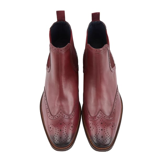Amen Shoes Amen Shoes Men's Bray Leather Brogue Chelsea Boots in Wine - 3