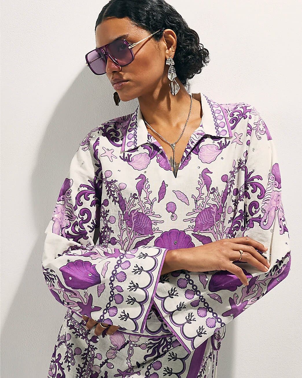River Island River Island Womens Purple Sea Chain Embellished Shirt