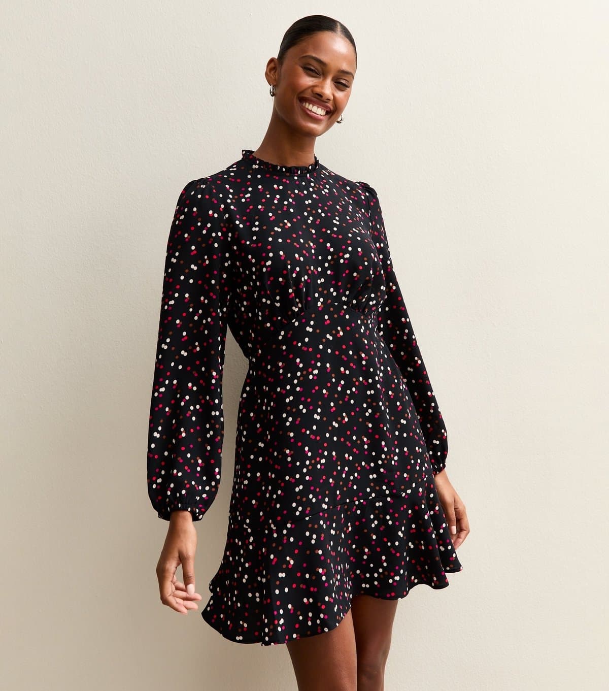 New Look Women's Black Spot Print Mini Dress New Look