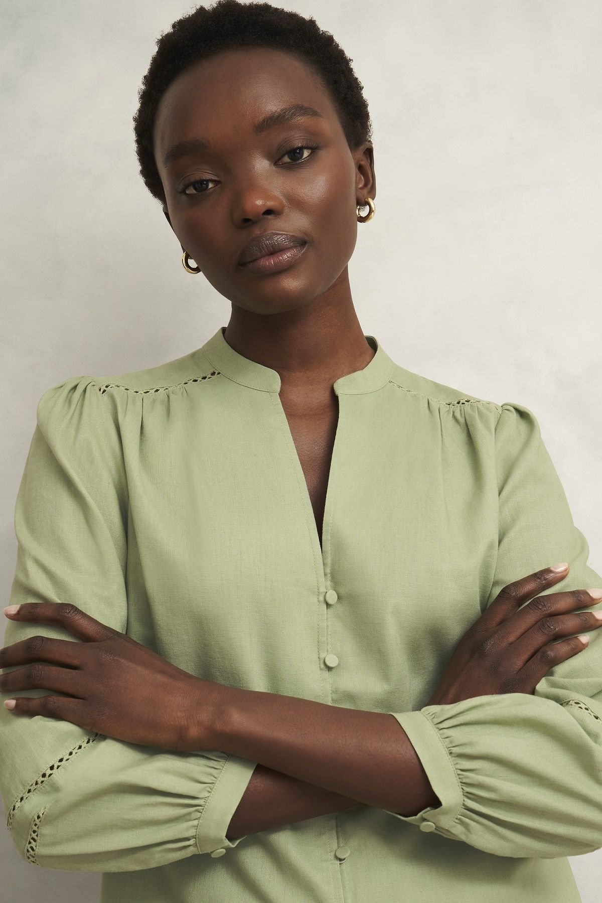 Hobbs London Hobbs London Women's Emberlynn Linen Blend Blouse in Pale Green - 3