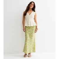 New Look Women's Petite Green Floral Print Bias Cut Midi Skirt New Look - 1
