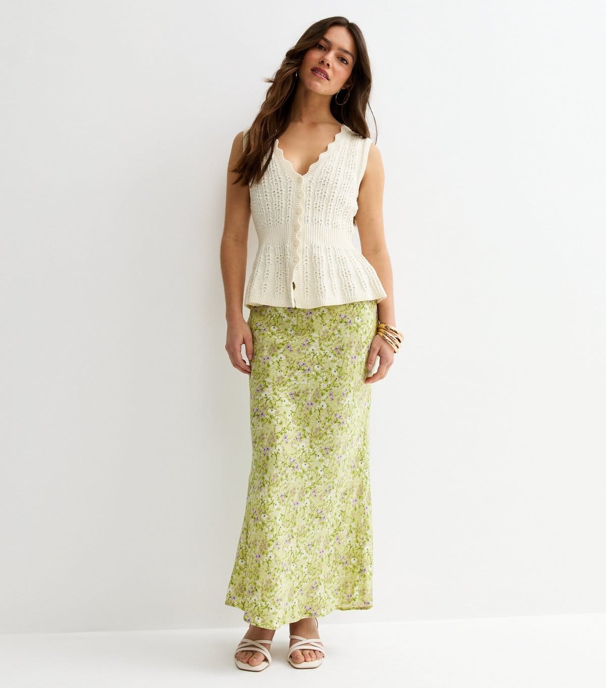 New Look Green Floral Midi Skirt for Petite Women