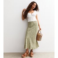 New Look Women's Petite Green Floral Print Bias Cut Midi Skirt New Look - 3