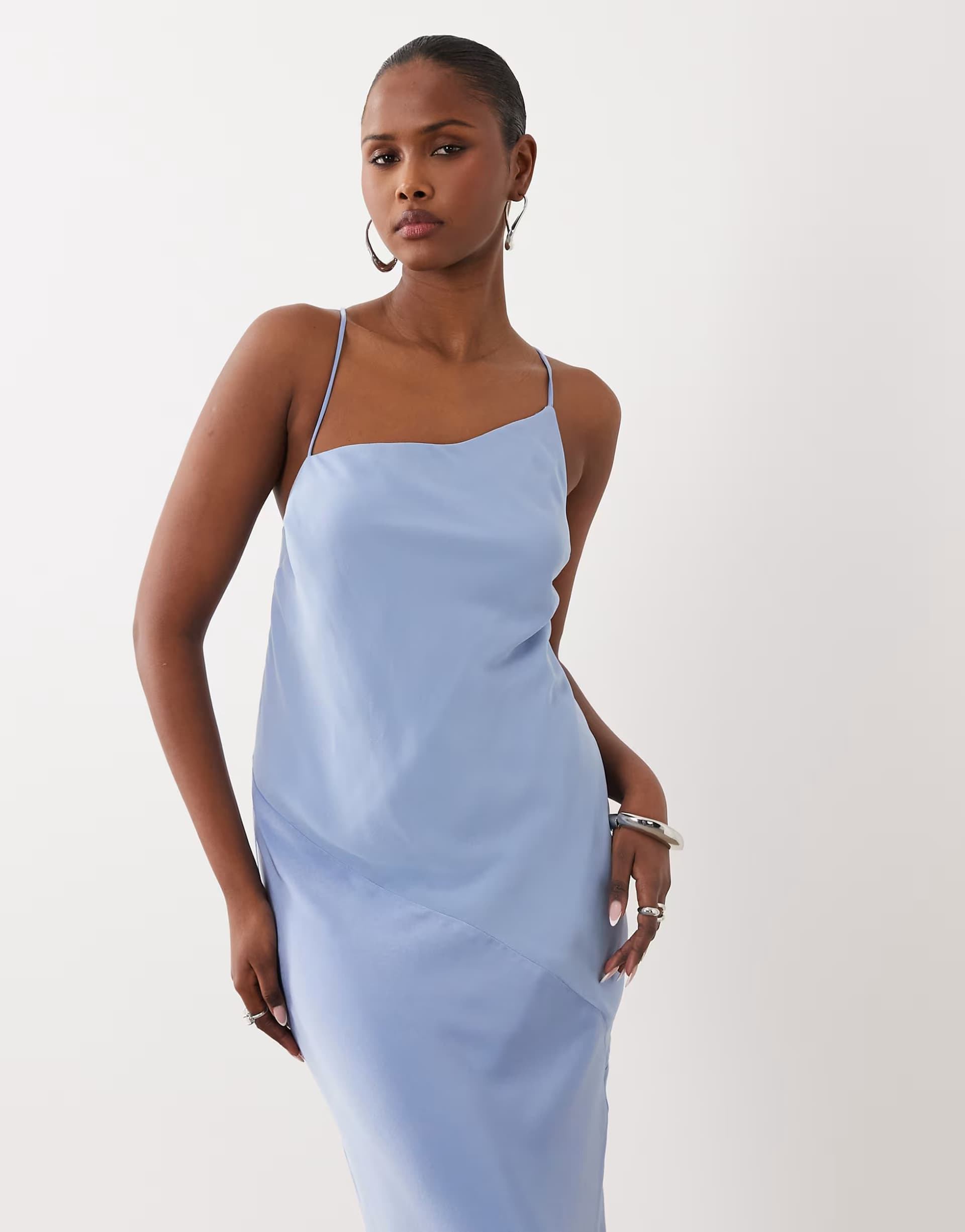 ASOS ASOS DESIGN hybrid satin panel cami maxi dress in light blue
